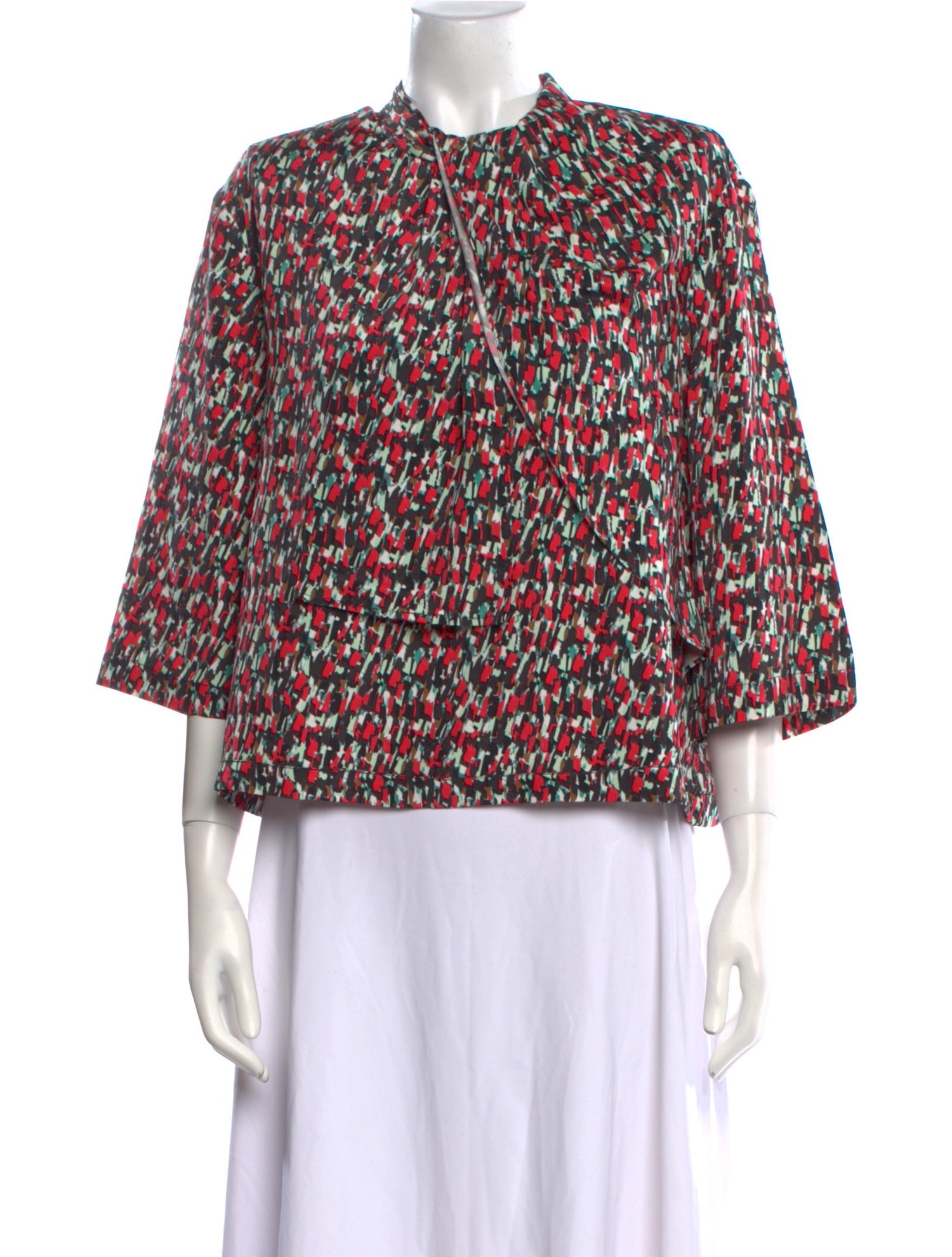 St. John Floral Print Mock Neck Blouse